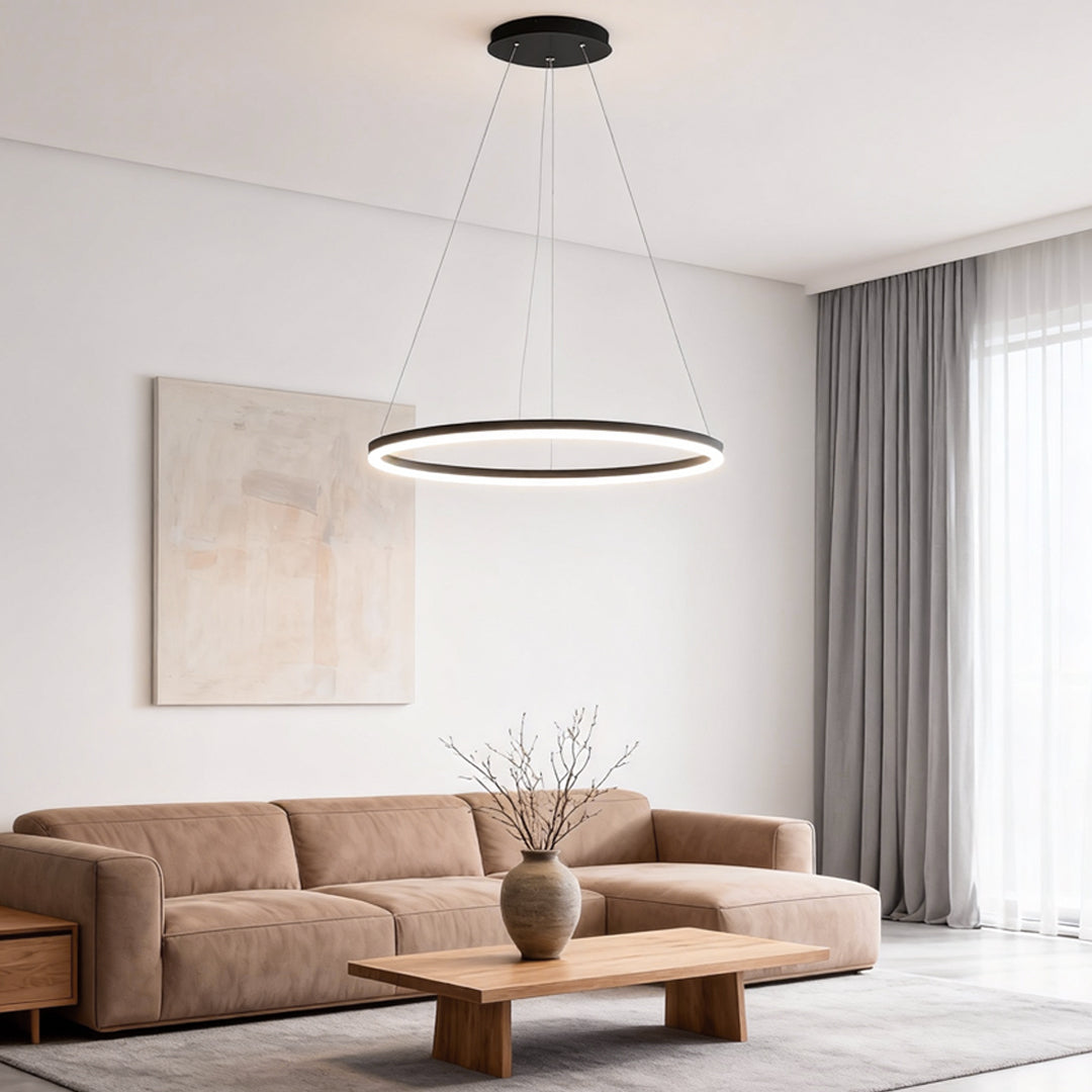 Modern Black LED Ring Chandelier - Aluminum Ceiling Light