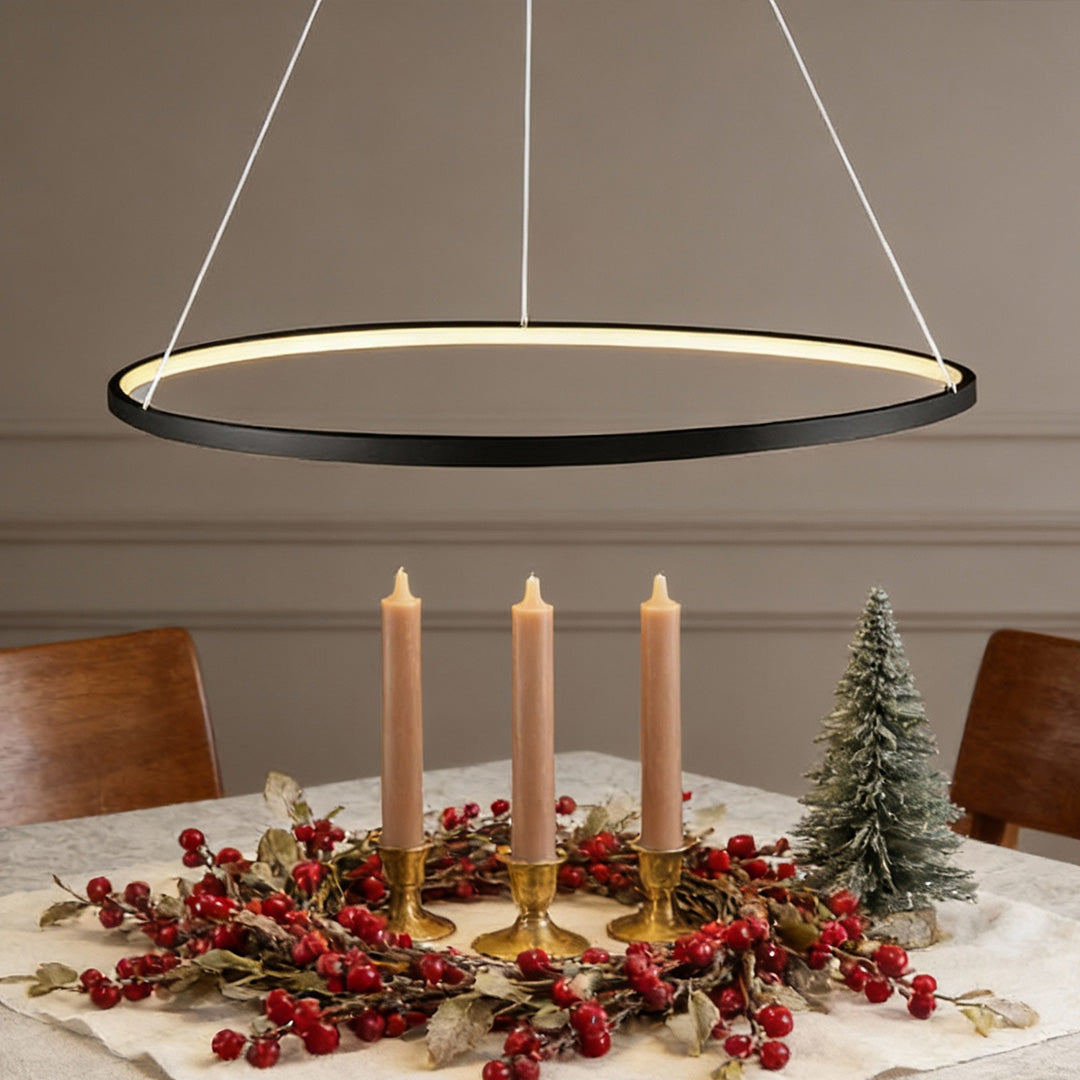Modern Black LED Ring Chandelier - Aluminum Ceiling Light