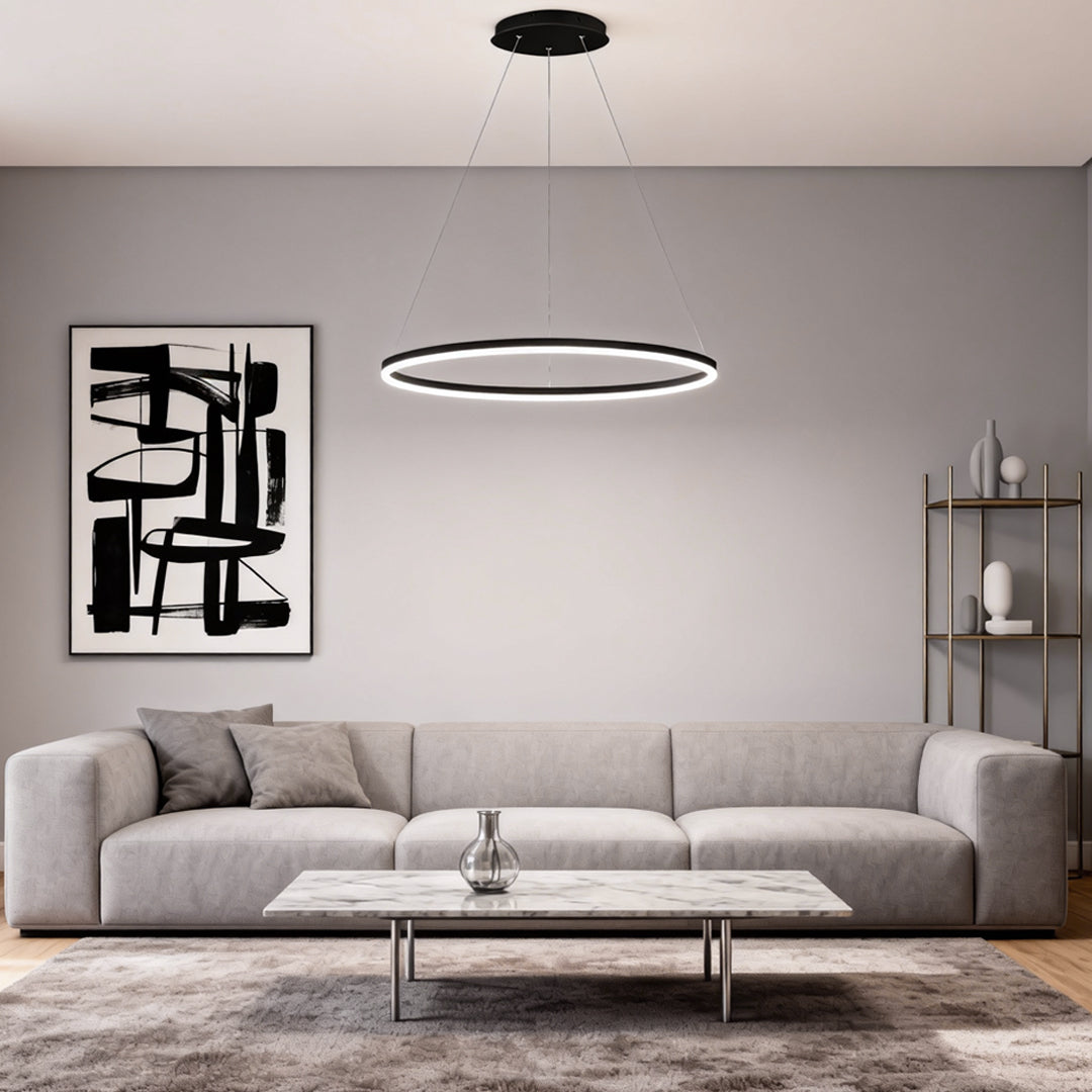 Modern Black LED Ring Chandelier - Aluminum Ceiling Light