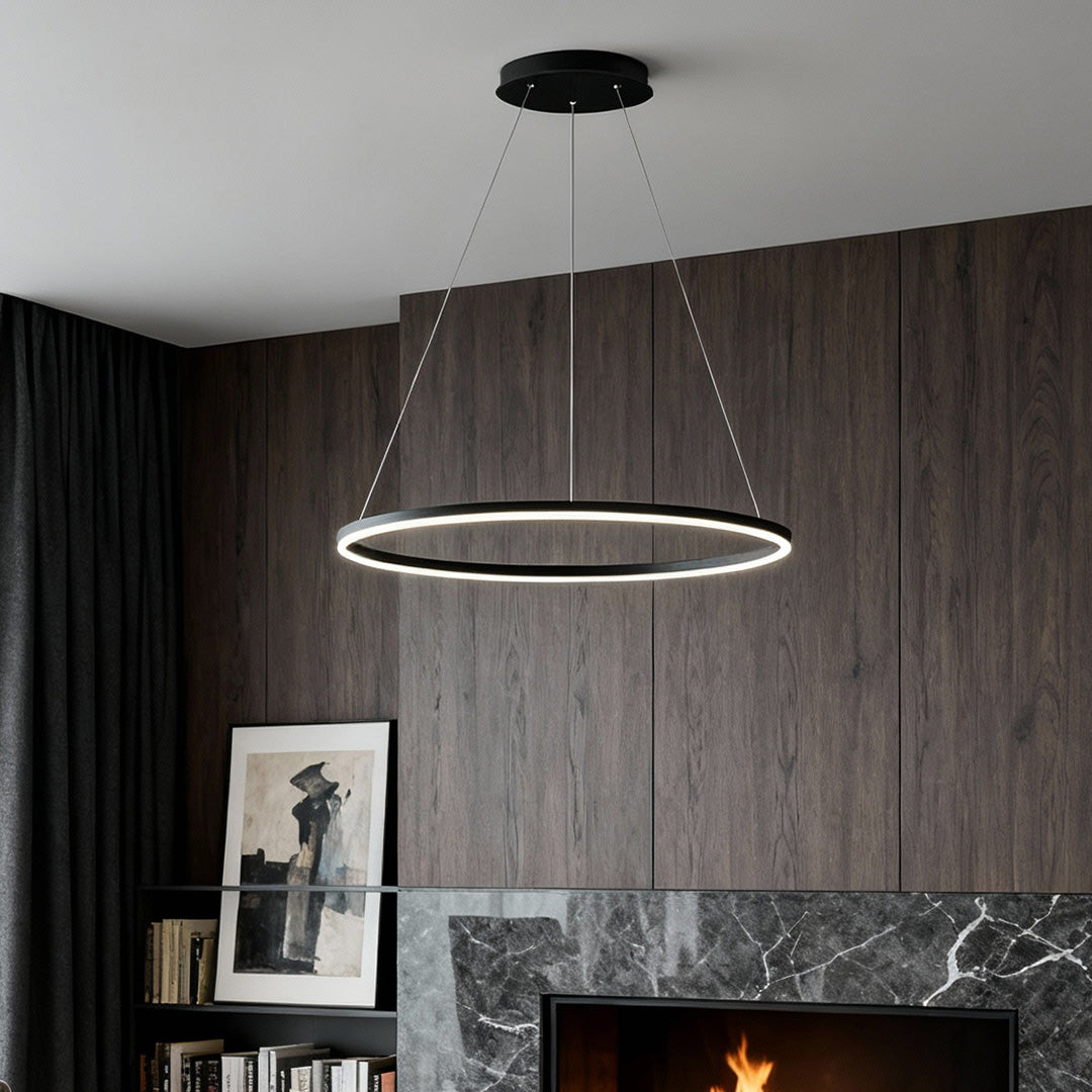 Modern Black LED Ring Chandelier - Aluminum Ceiling Light