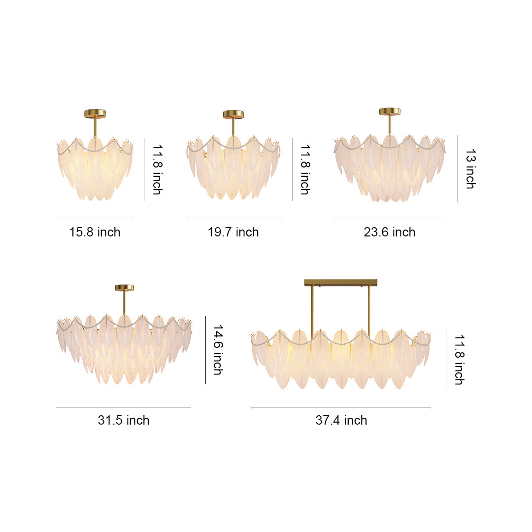 Modern Copper Pearl Feathers Chandelier Ceiling Light