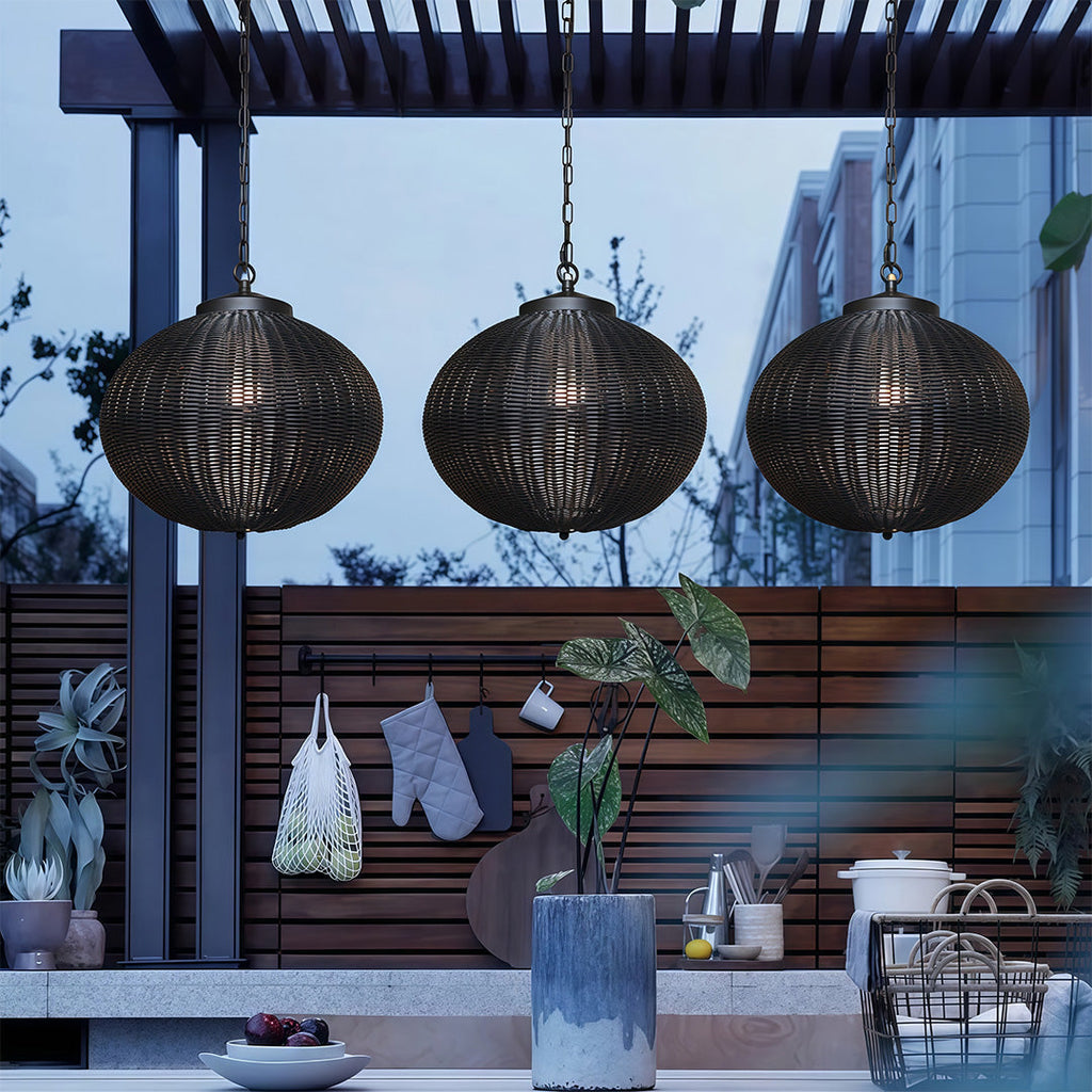 Premium Black Woven Outdoor Pendant Light - Waterproof Ceiling Fixture