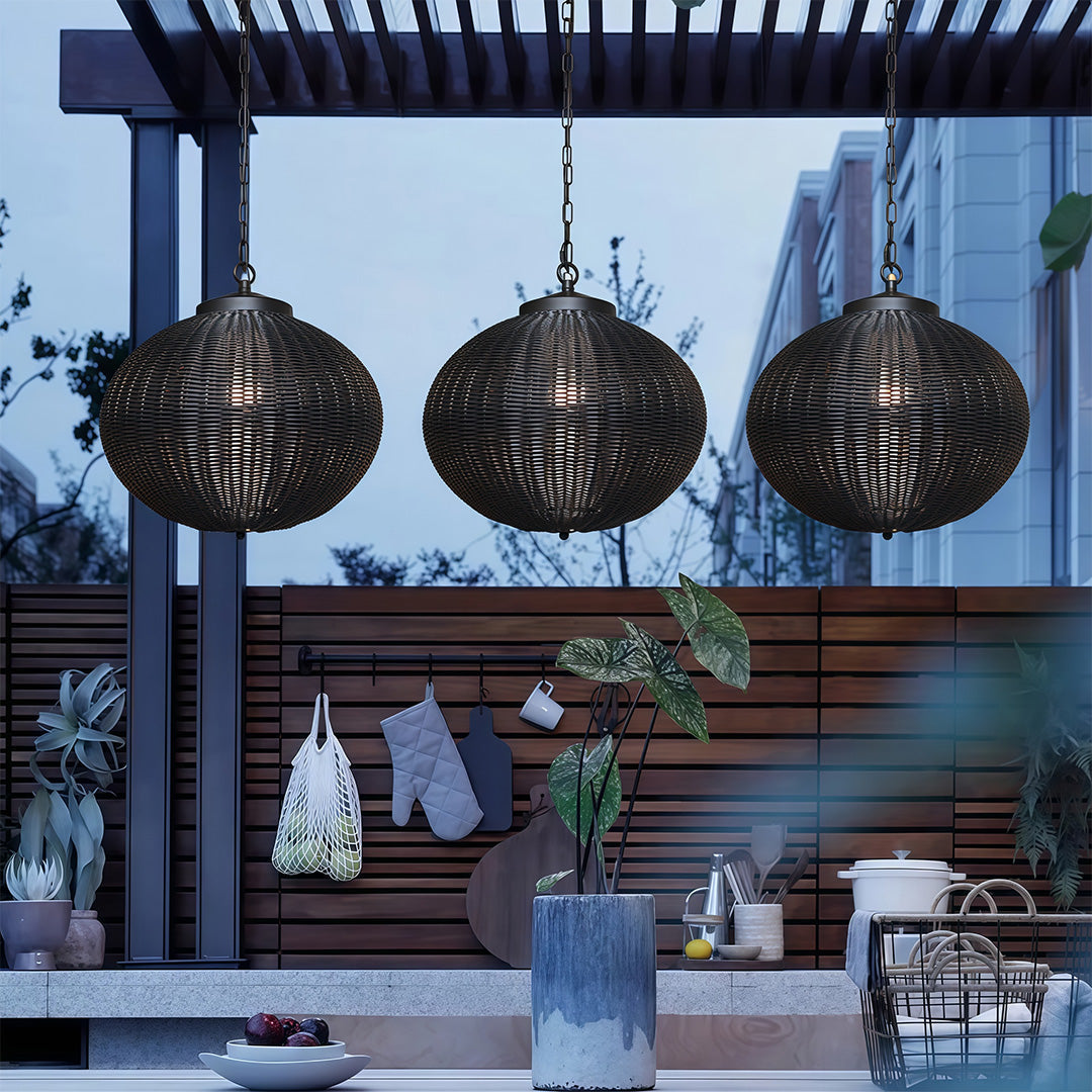 Premium Black Woven Outdoor Pendant Light - Waterproof Ceiling Fixture