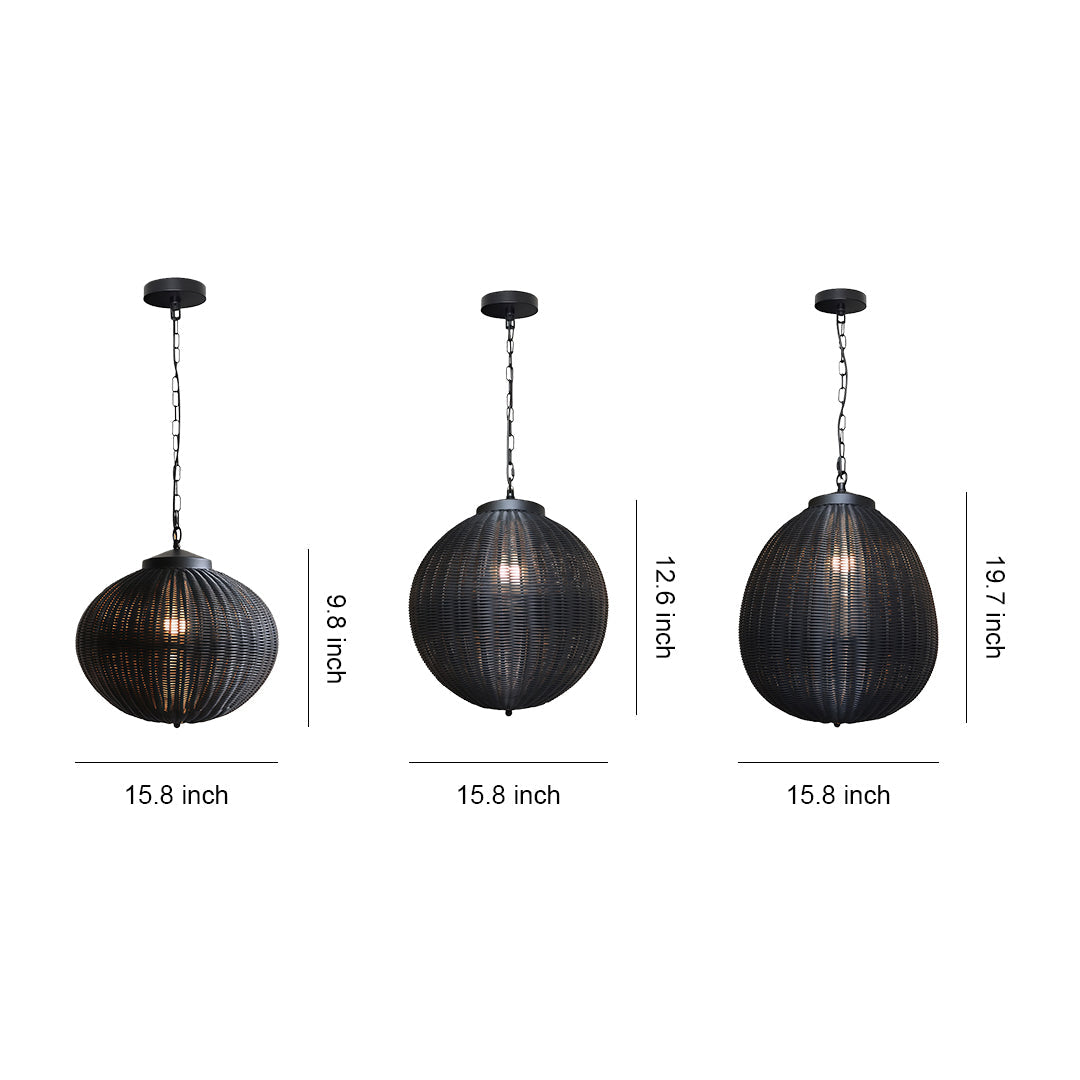 Premium Black Woven Outdoor Pendant Light - Waterproof Ceiling Fixture