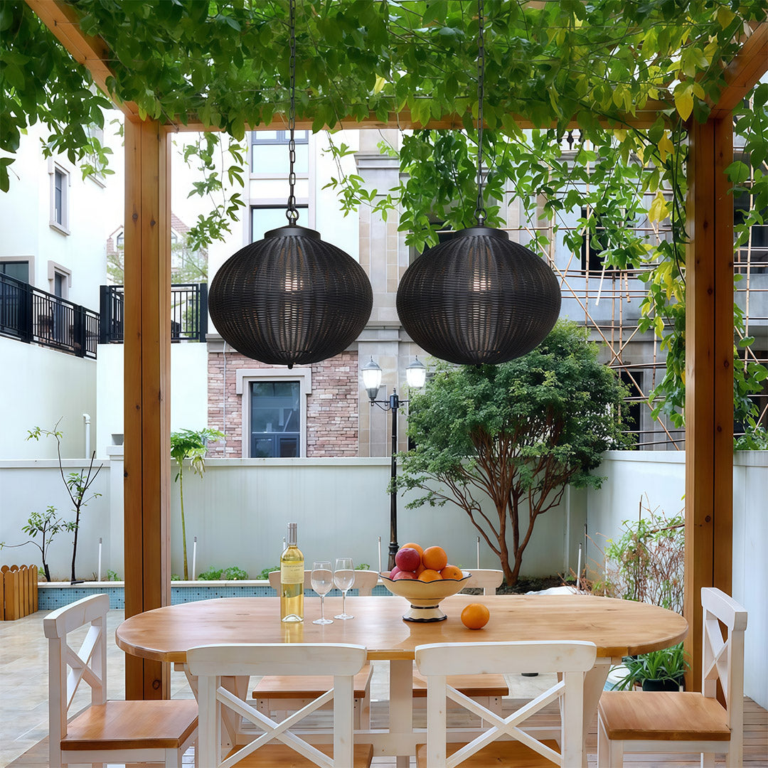 Premium Black Woven Outdoor Pendant Light - Waterproof Ceiling Fixture