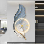 Rechargeable LED Wall Clock Light with Acrylic Feather Design