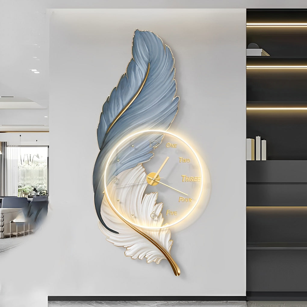 Rechargeable LED Wall Clock Light with Acrylic Feather Design