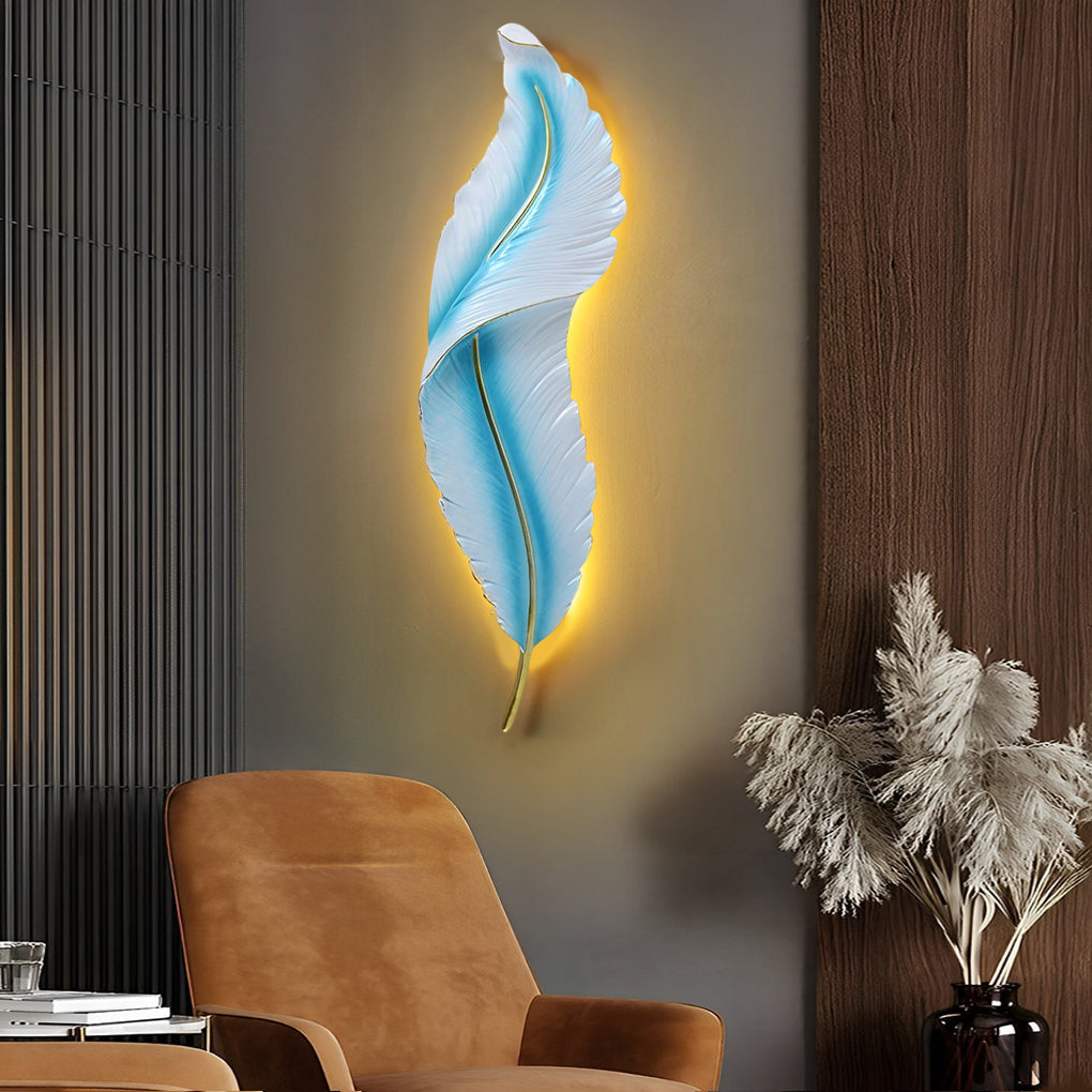 Modern White Resin Feather LED Wall Light - Luxury Corridor Lamp