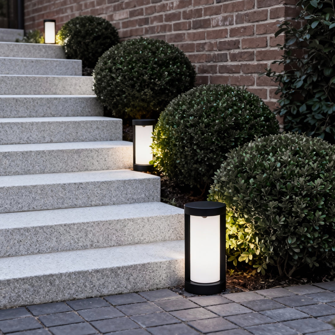 Modern Black LED Cylindrical Bollard Landscape Light