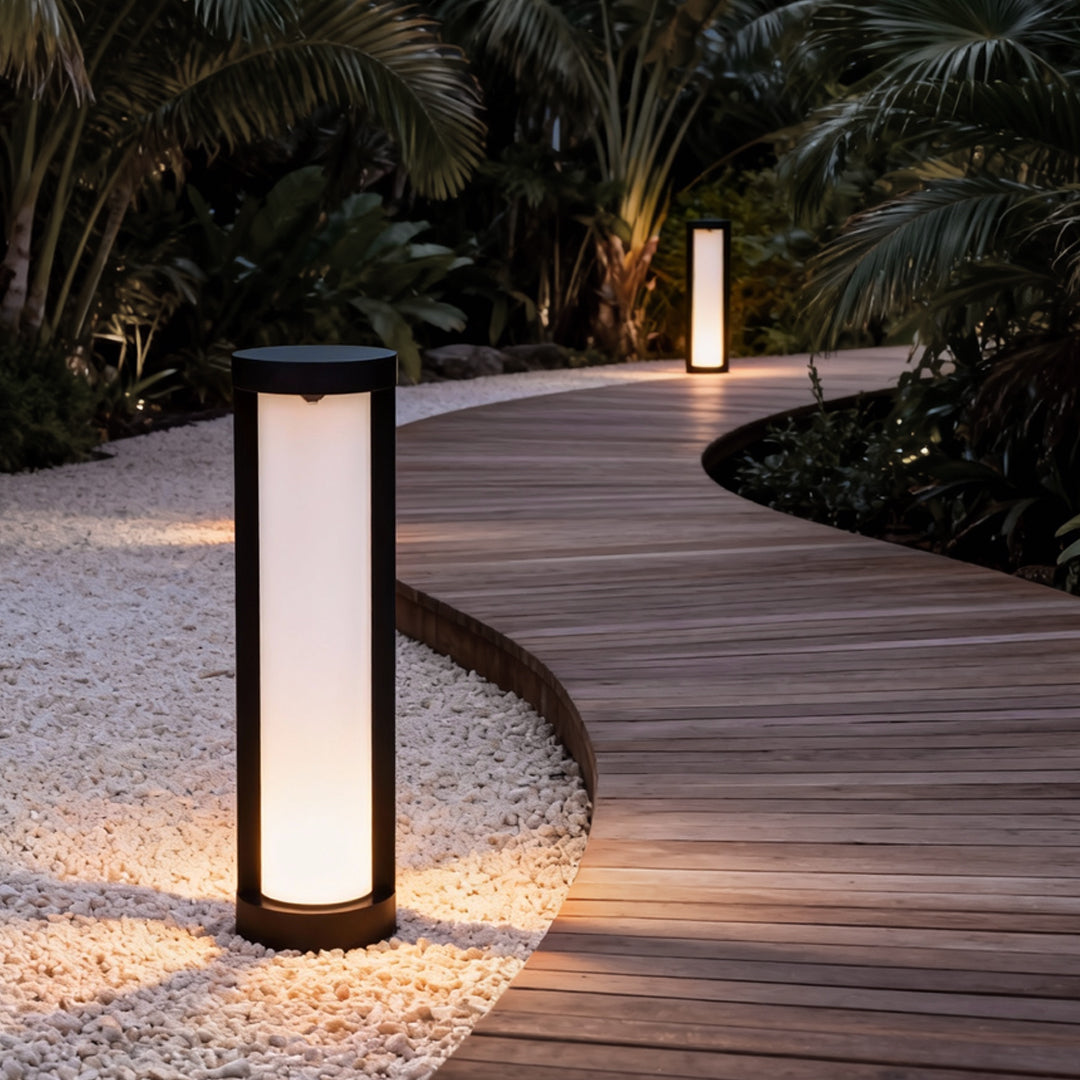 Modern Black LED Cylindrical Bollard Landscape Light