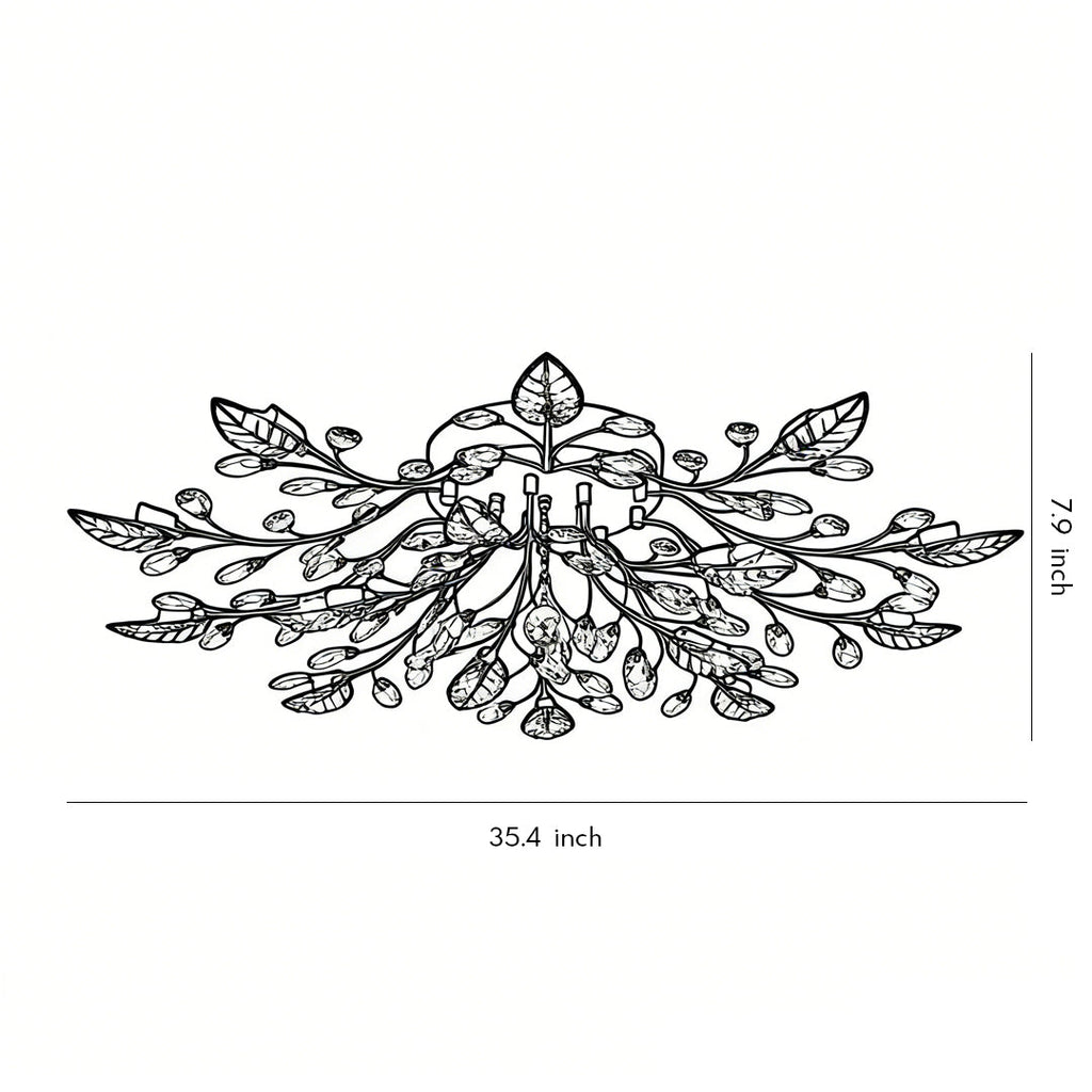 Modern Brass Leaf Chandelier with Crystal Accents