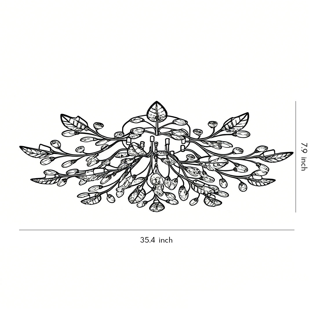 Modern Brass Leaf Chandelier with Crystal Accents