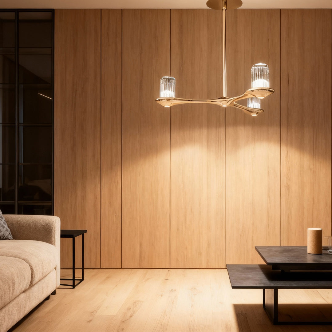 Nordic Minimalist Brass Crystal Ceiling Chandelier