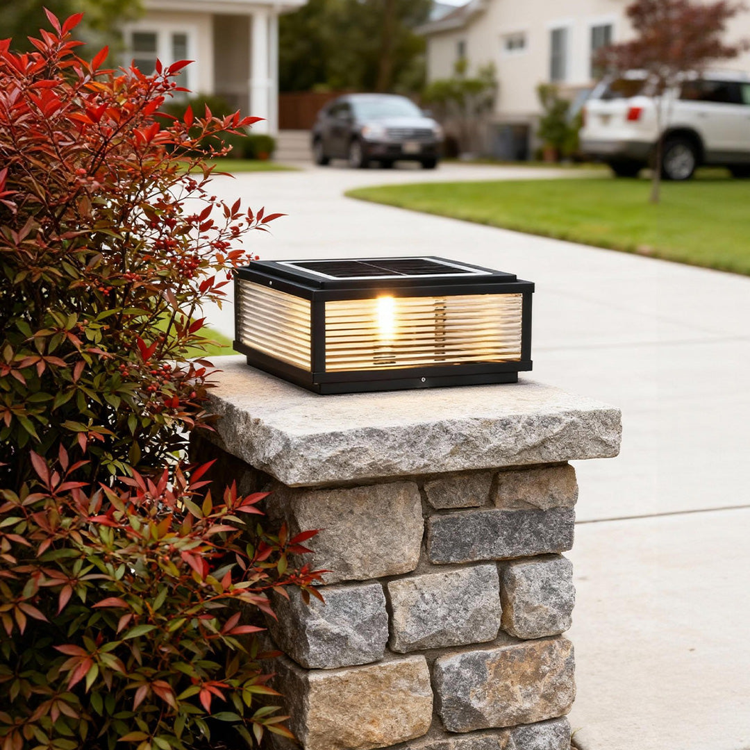 Premium Square Ribbed Glass Outdoor Pillar Light