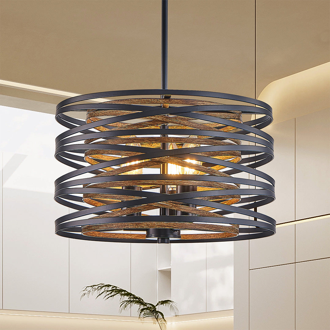 Black Iron Cage Drum Pendant Light - Round Ceiling Fixture