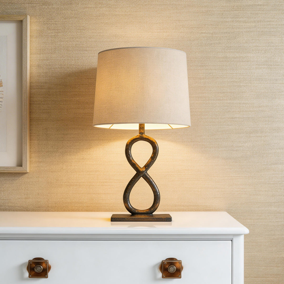 European Luxury Bronze Metal Table Lamp with Fabric Shade