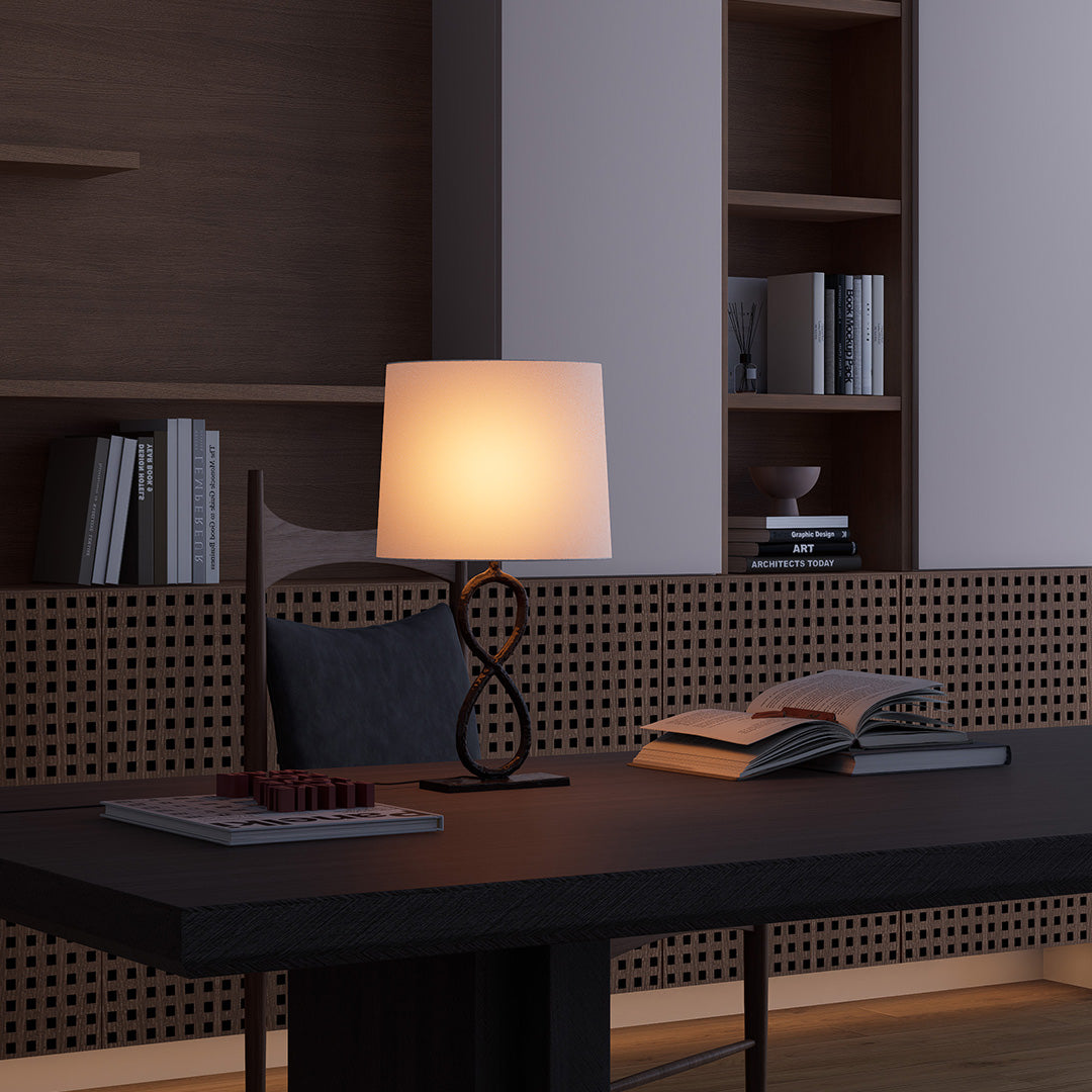 European Luxury Bronze Metal Table Lamp with Fabric Shade