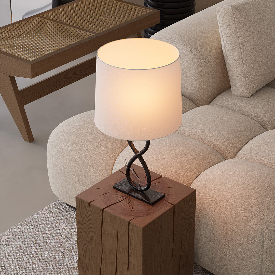 European Luxury Bronze Metal Table Lamp with Fabric Shade