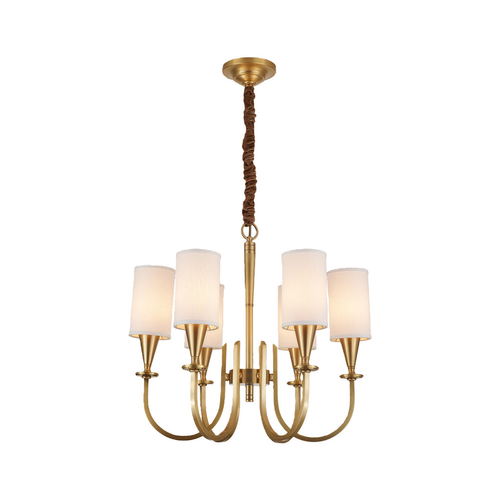 Modern Copper Chandelier with Fabric Lampshade - Elegant Ceiling Light