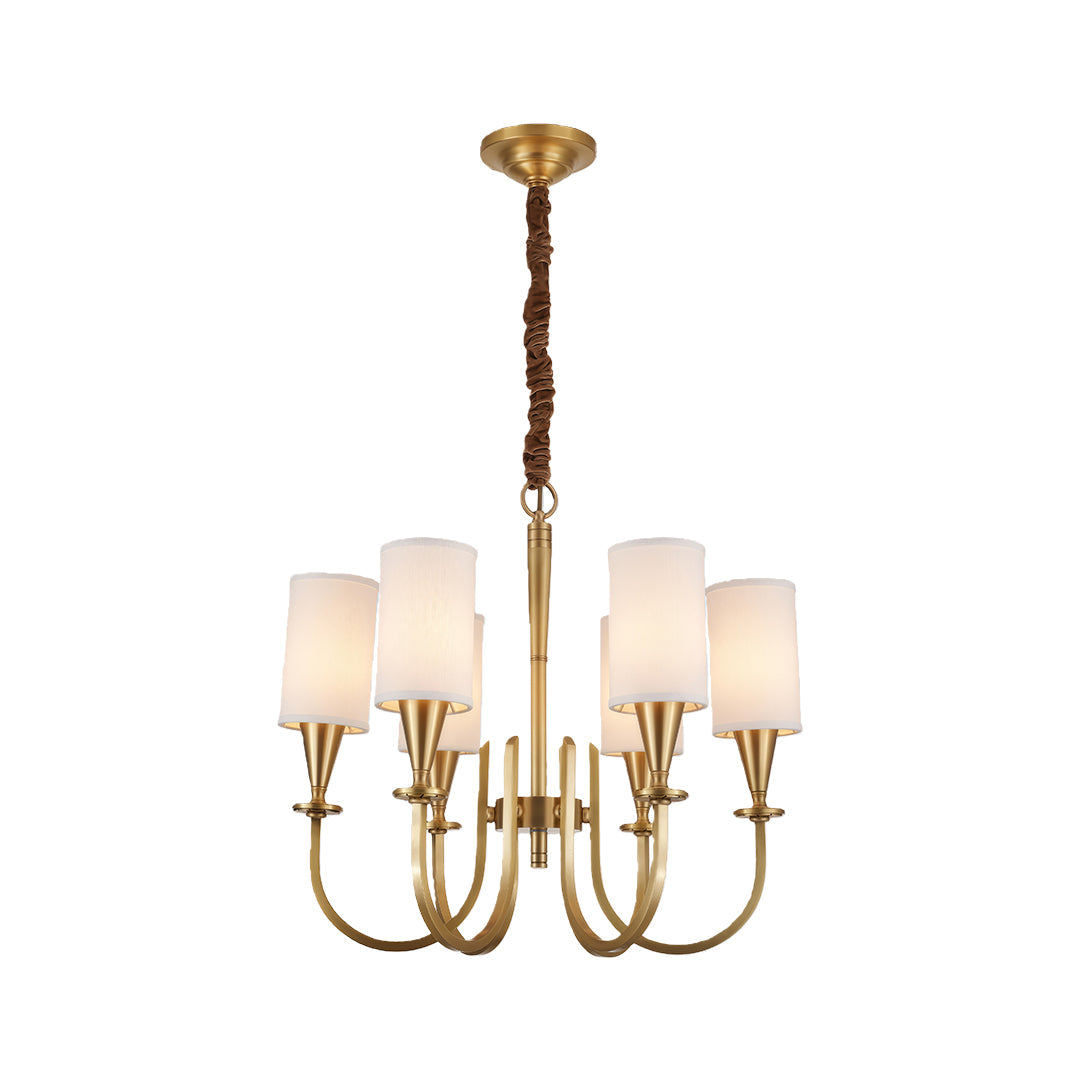 Modern Copper Chandelier with Fabric Lampshade - Elegant Ceiling Light