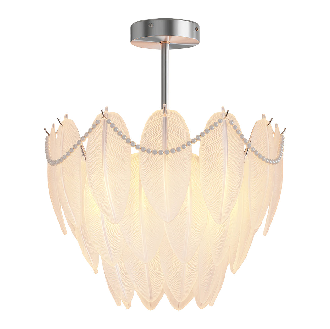 Modern Copper Pearl Feathers Chandelier Ceiling Light