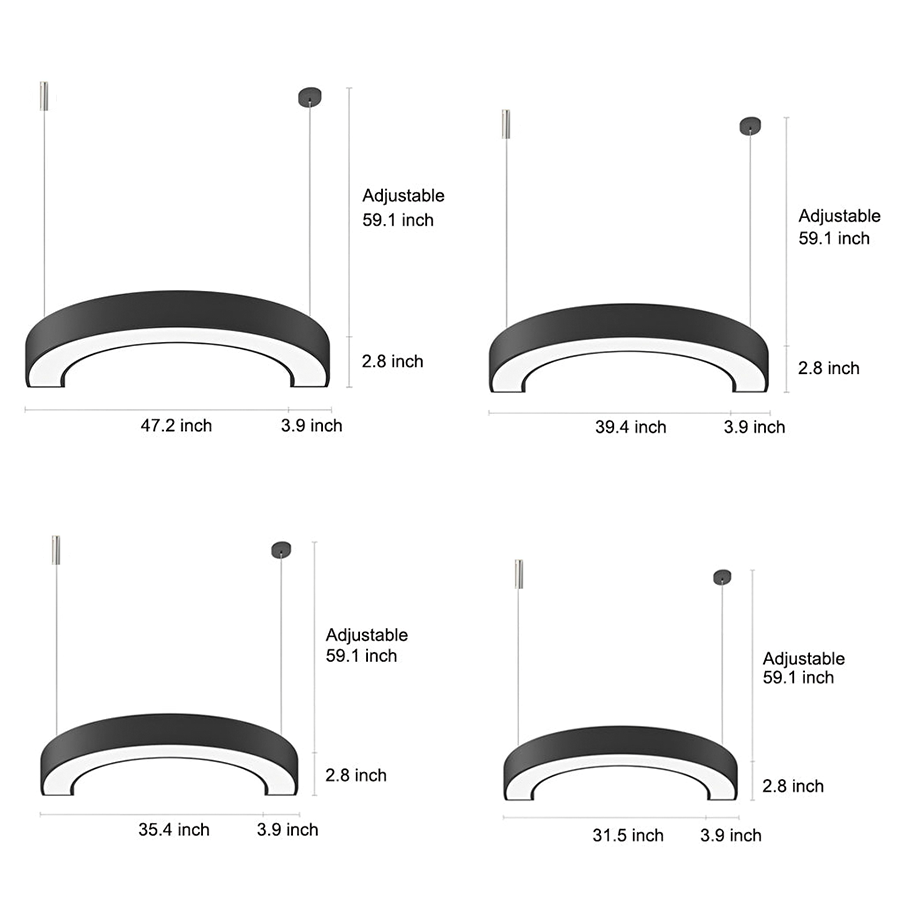 Set of 2 C-Shaped Pendant Lights - Minimalist Arc Design for Modern Spaces