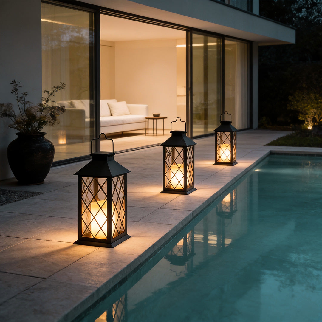 Premium Black Solar LED Candlestick Lantern - Portable Outdoor Lighting