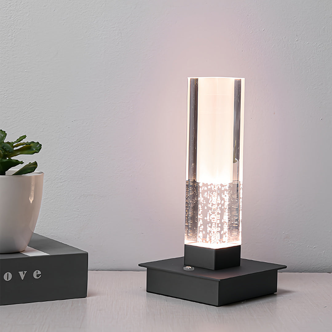 Modern Cordless LED Square Table Lamp - Dimmable Bubble Design