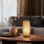 Handwoven Japanese Bamboo LED Table Lamp - Vintage Style