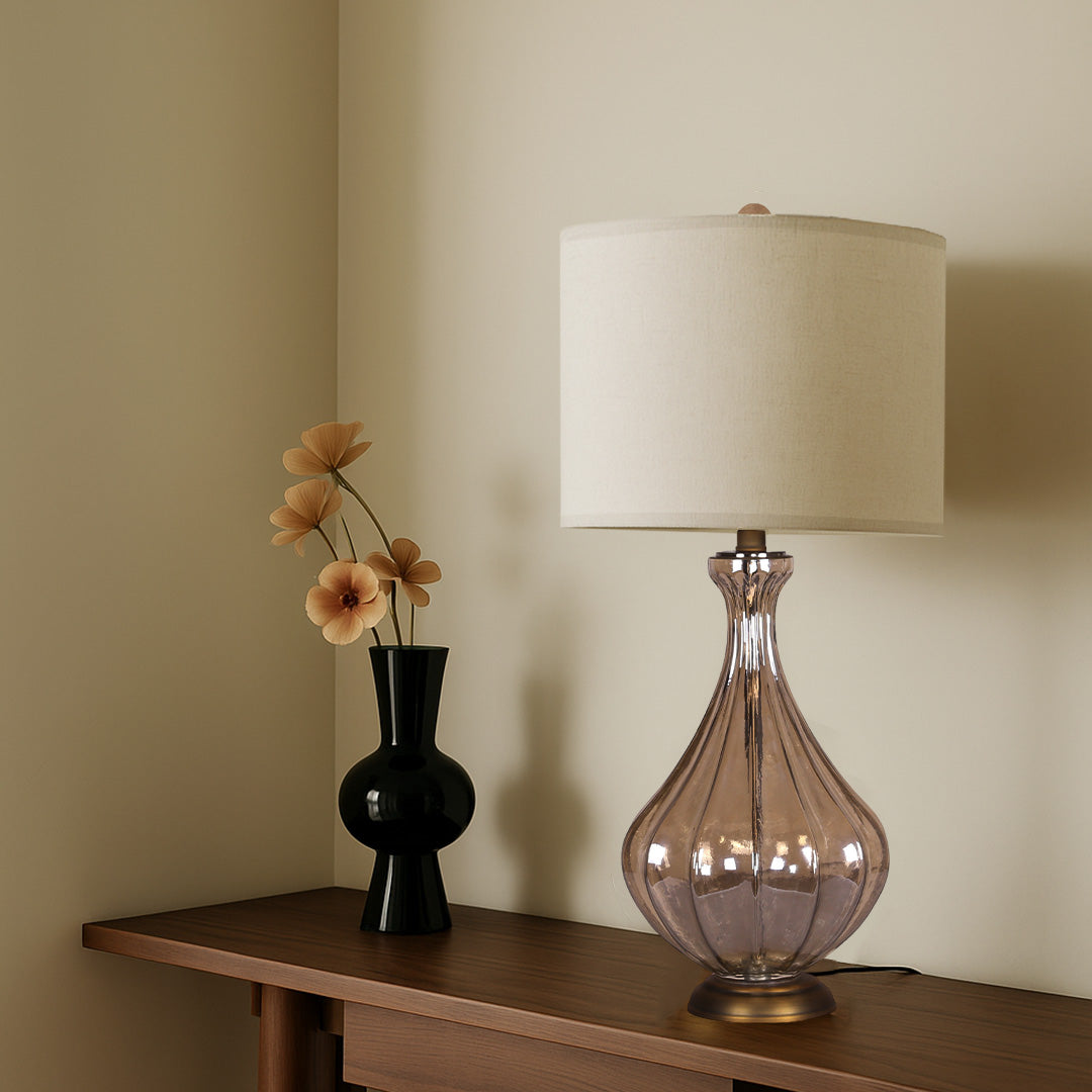 Elegant Glass Base Table Lamp with Classic Linen Shade