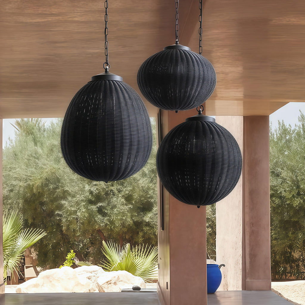Premium Black Woven Outdoor Pendant Light - Waterproof Ceiling Fixture