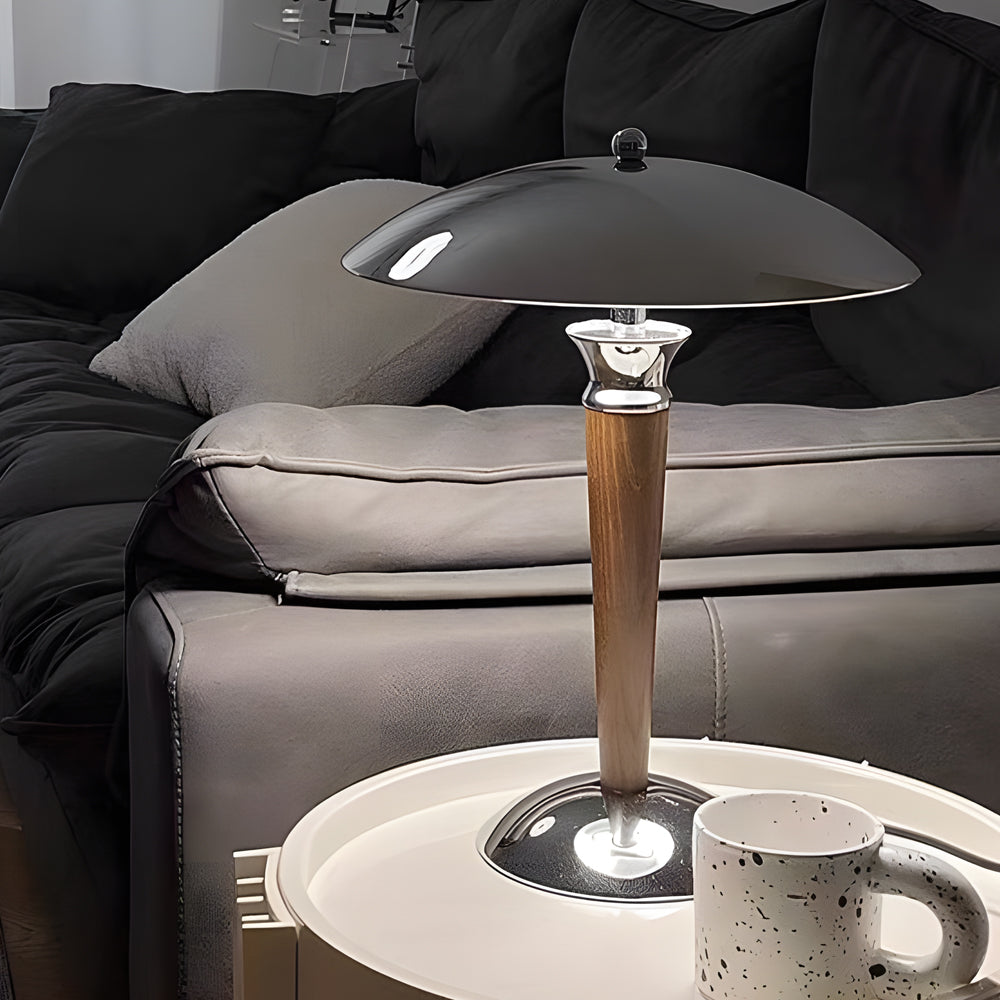 Retro Chrome Mushroom Lamp with Wooden Rod