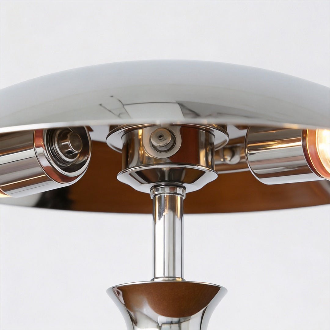 Retro Chrome Mushroom Lamp with Wooden Rod