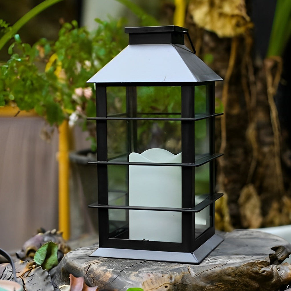 Premium Black Solar LED Candlestick Lantern - Portable Outdoor Lighting