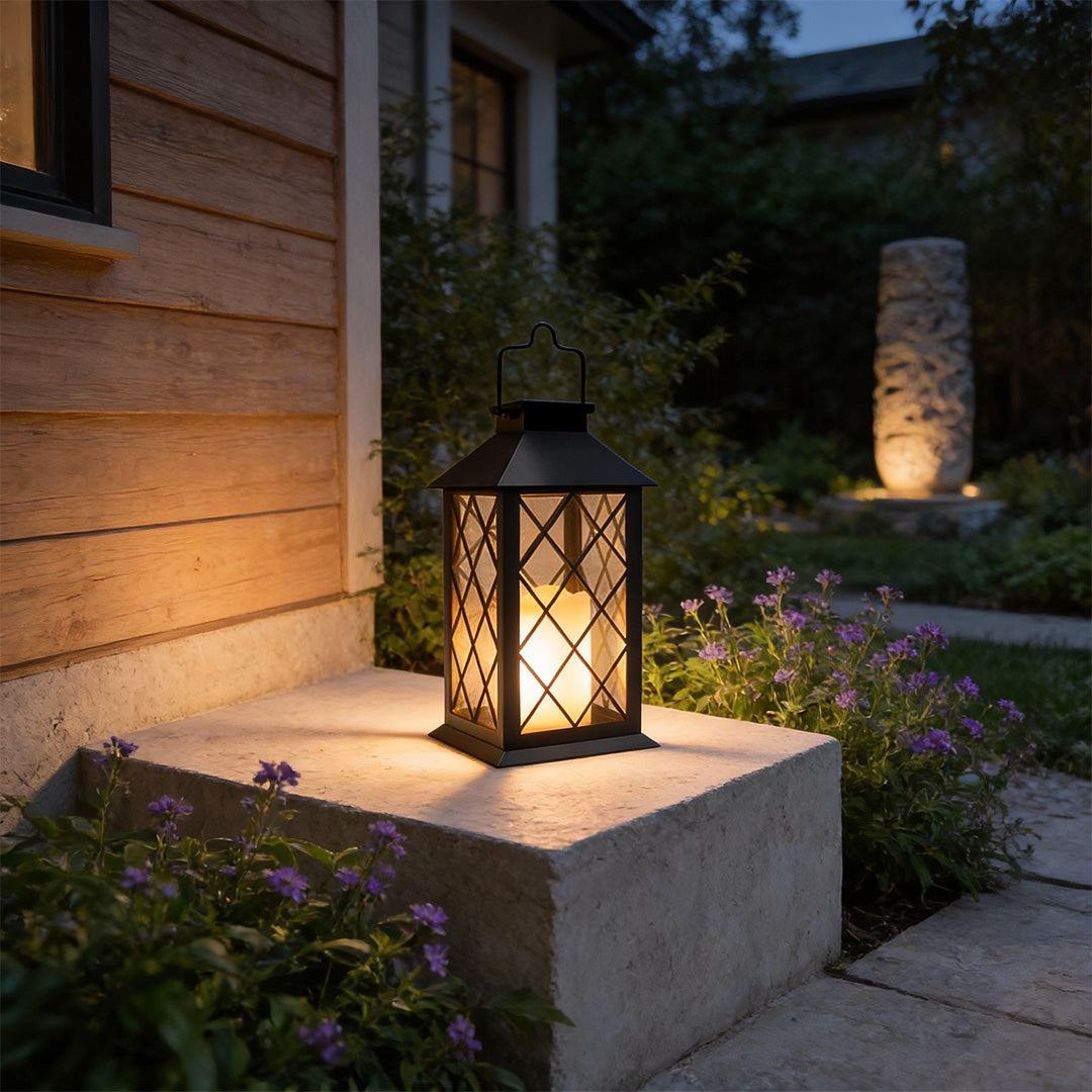 Premium Black Solar LED Candlestick Lantern - Portable Outdoor Lighting