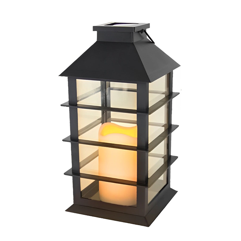 Premium Black Solar LED Candlestick Lantern - Portable Outdoor Lighting