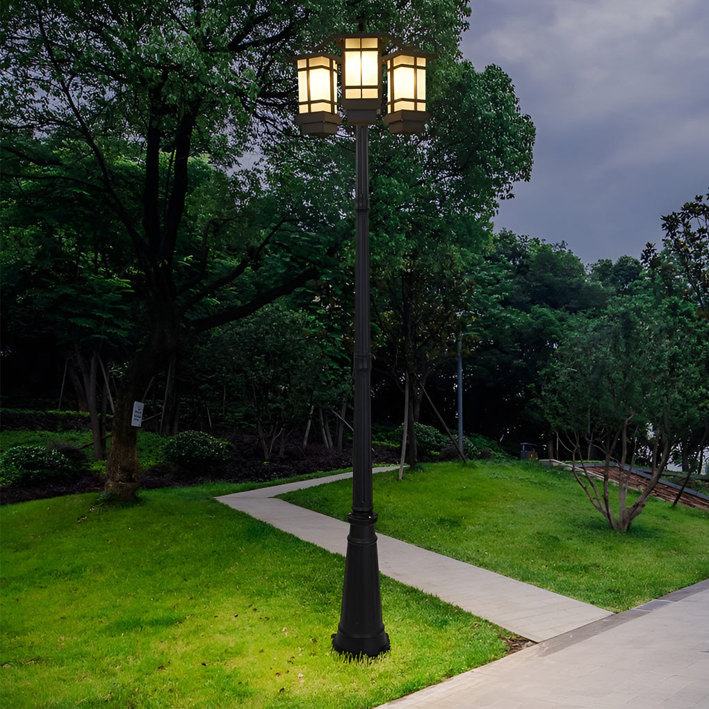Modern Black Waterproof Outdoor Post Light with Dual Heads