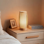 Handwoven Japanese Bamboo LED Table Lamp - Vintage Style