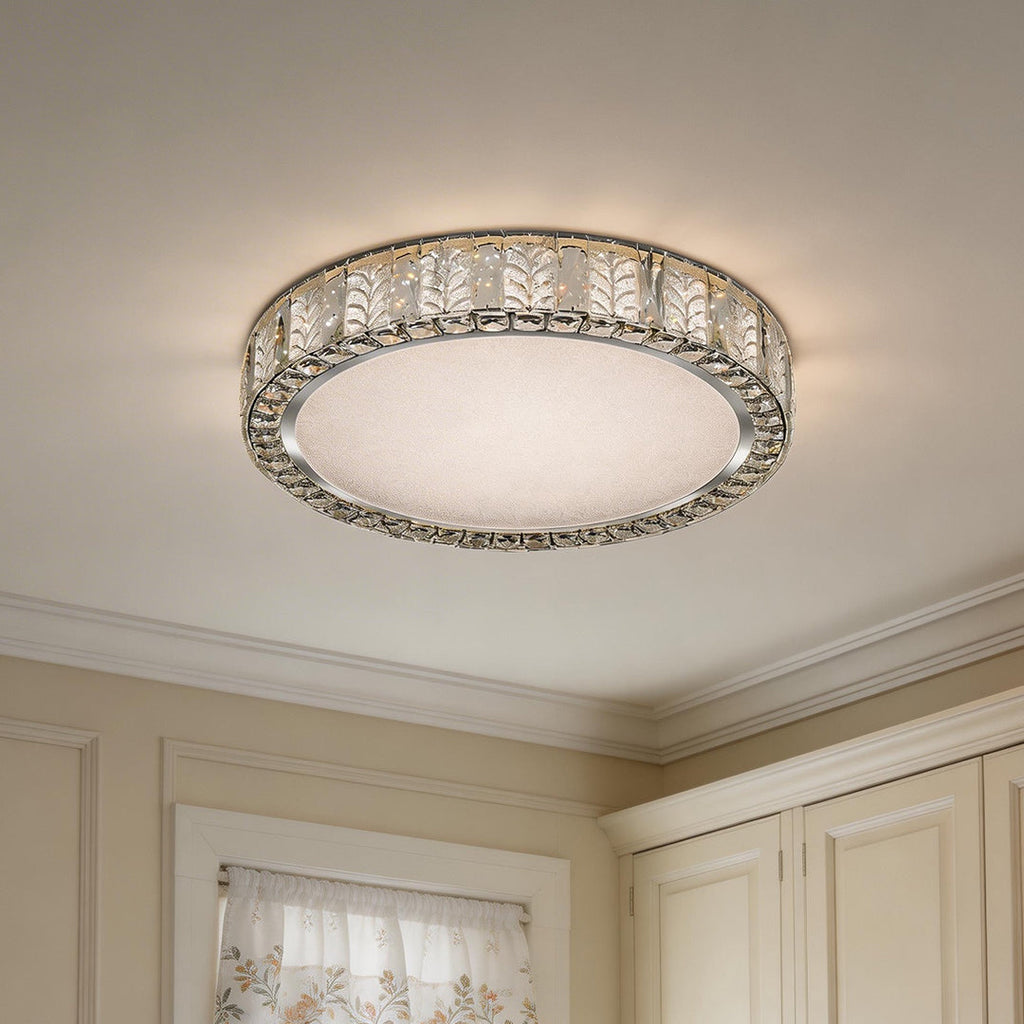 Premium Round Crystal LED Flush Mount Ceiling Light in Gold