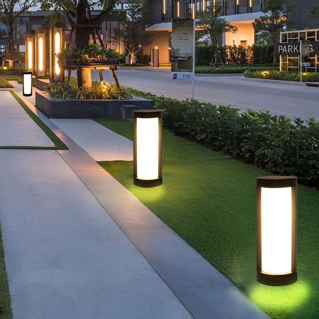 Modern Black LED Cylindrical Bollard Landscape Light
