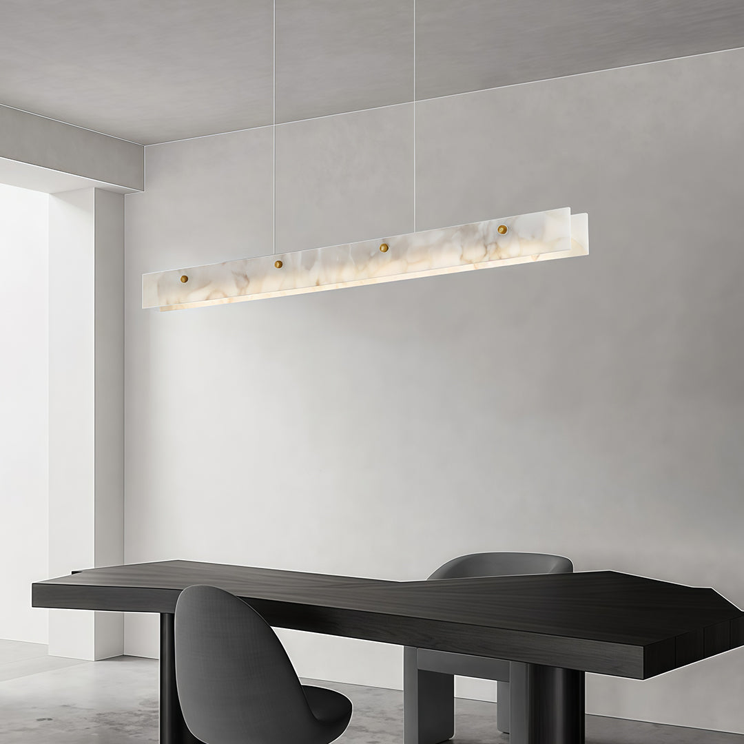 Linear Copper Pendant Light with Cloud Stone Accent