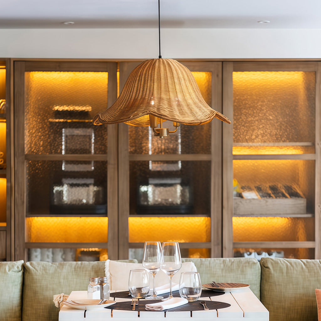 Artistic Rattan and Iron Hanging Pendant Light