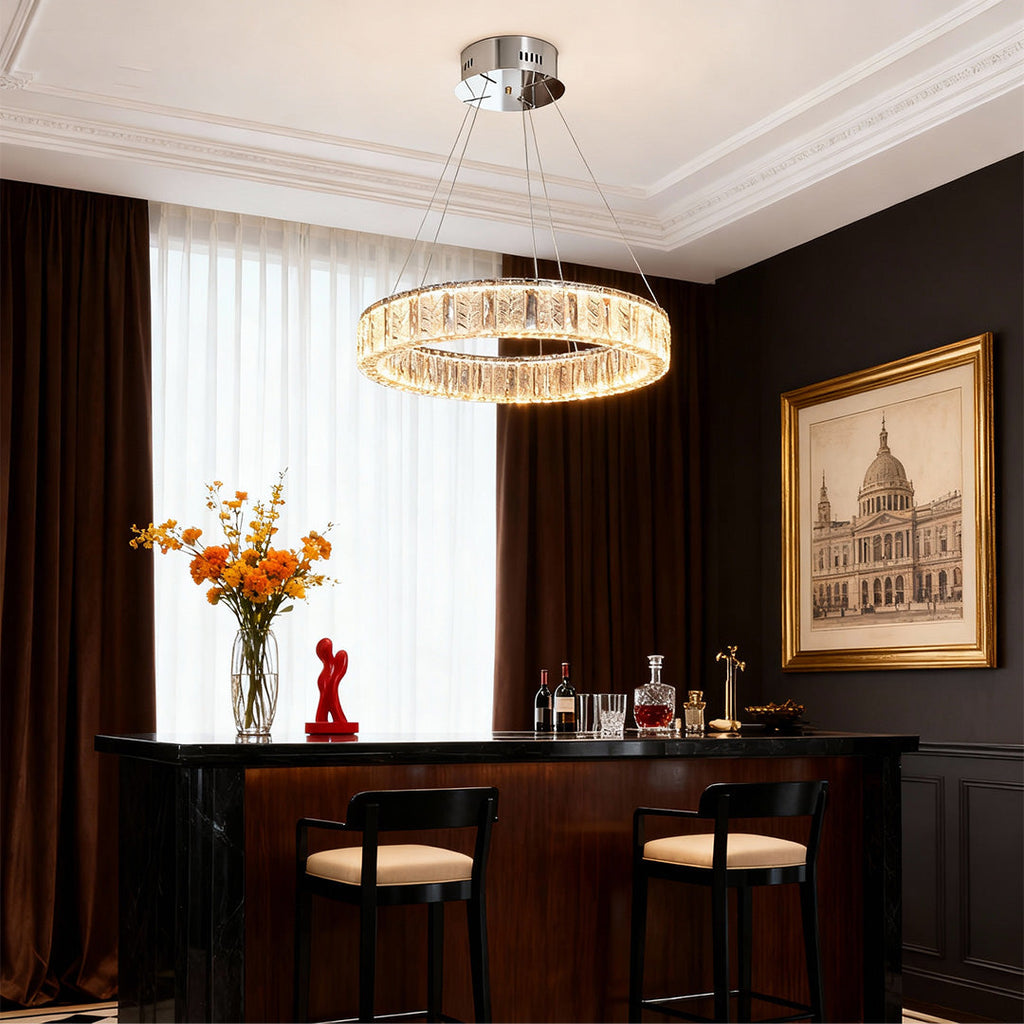 Premium LED Crystal Ring Chandelier in Stainless Steel