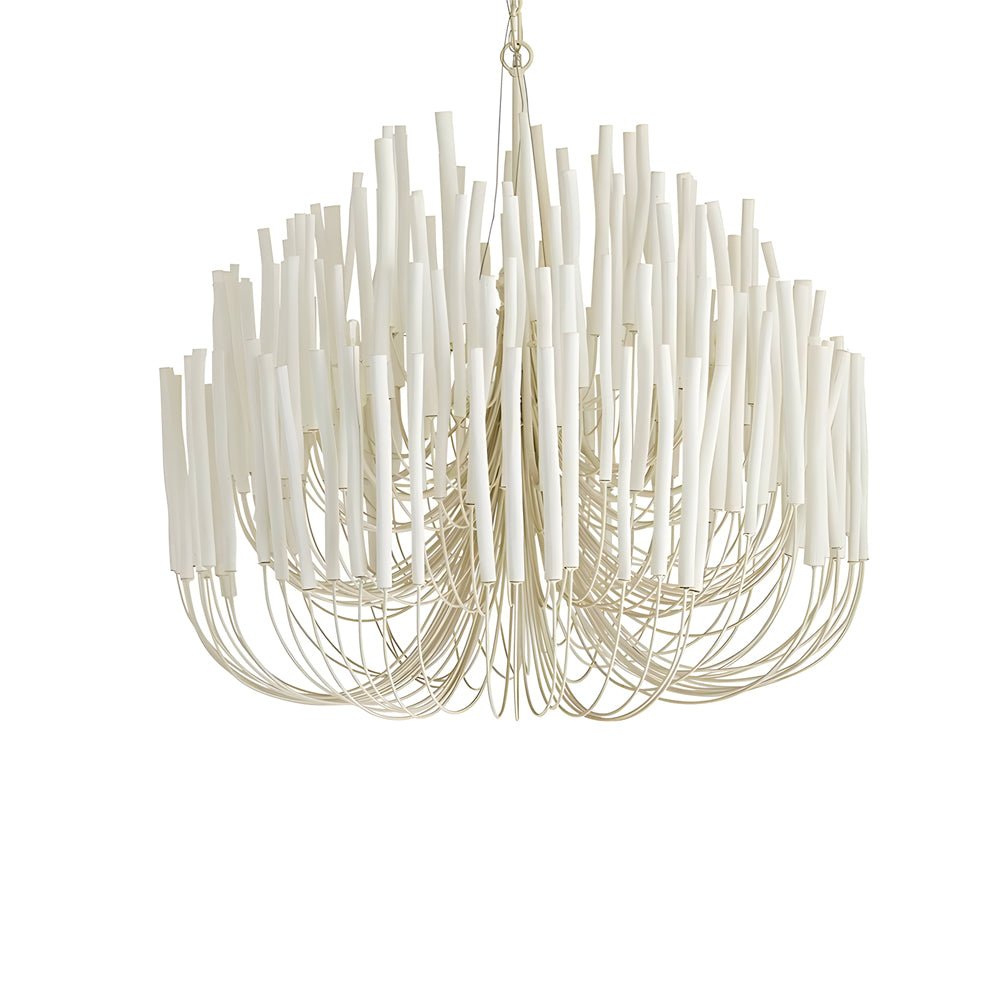 White Painted Wooden Stick Chandelier - Organic Ceiling Light