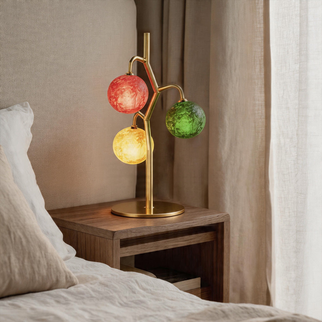 French Style Three-Head Colored Glass Table Lamp