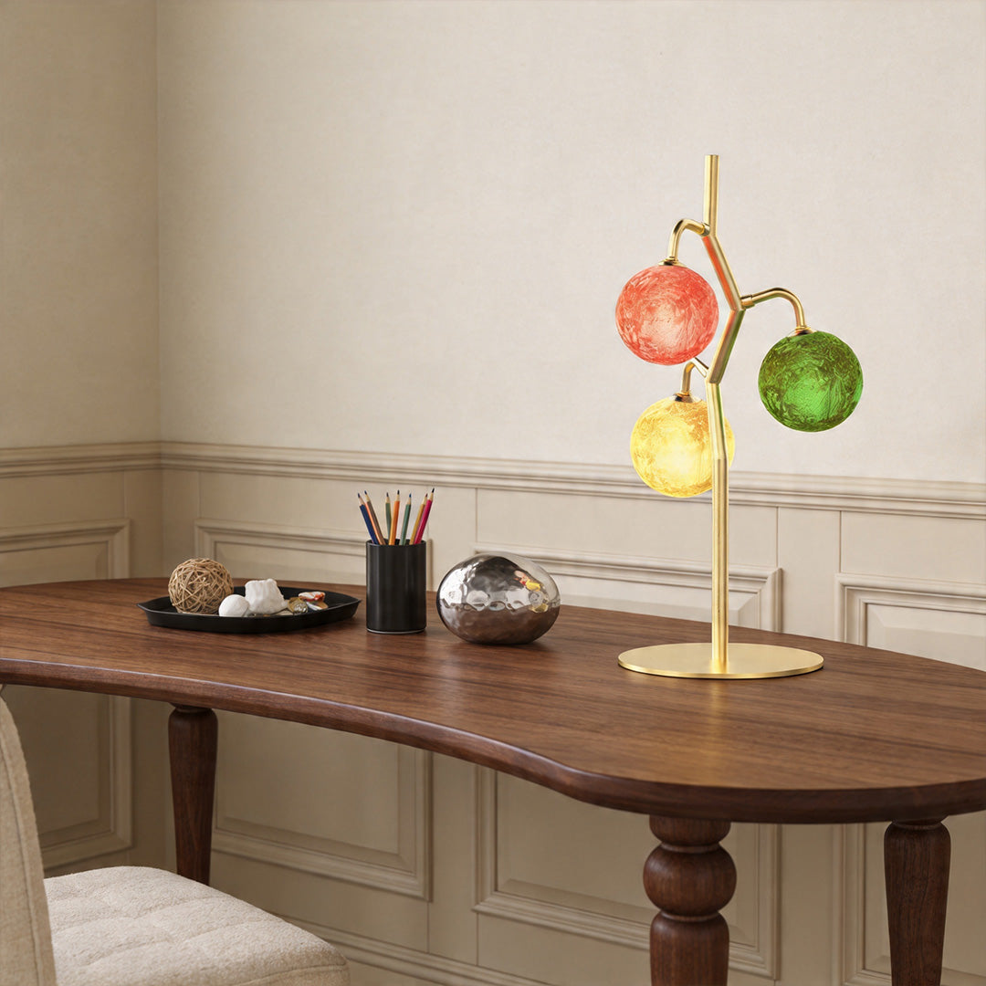 French Style Three-Head Colored Glass Table Lamp