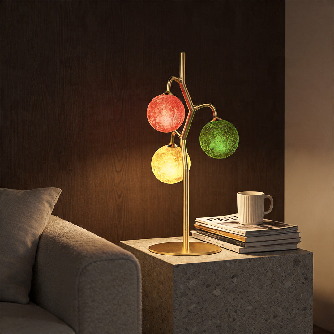 French Style Three-Head Colored Glass Table Lamp