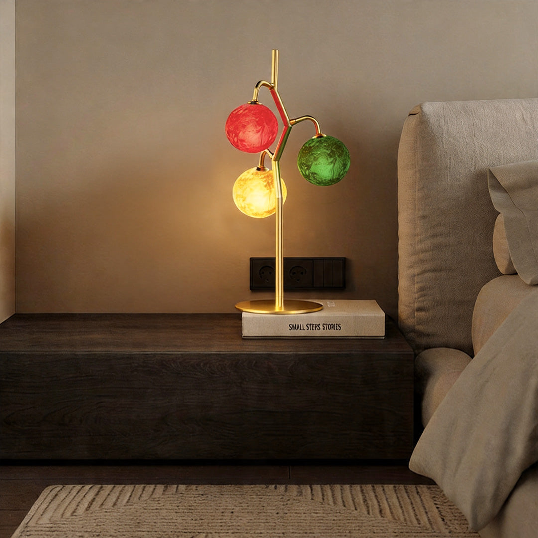French Style Three-Head Colored Glass Table Lamp
