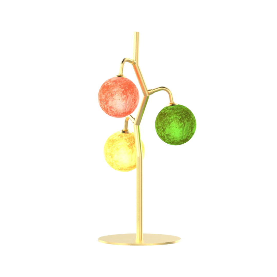 French Style Three-Head Colored Glass Table Lamp