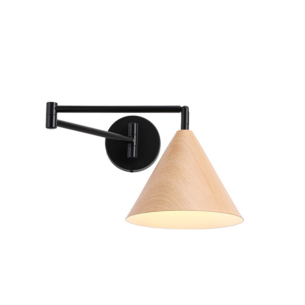 Cone-Shaped Wood Wall Sconce - 1-Light Swing Arm Fixture